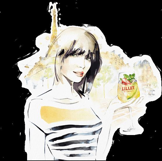 Illustration einer Frau mit einem Glas Lillet
