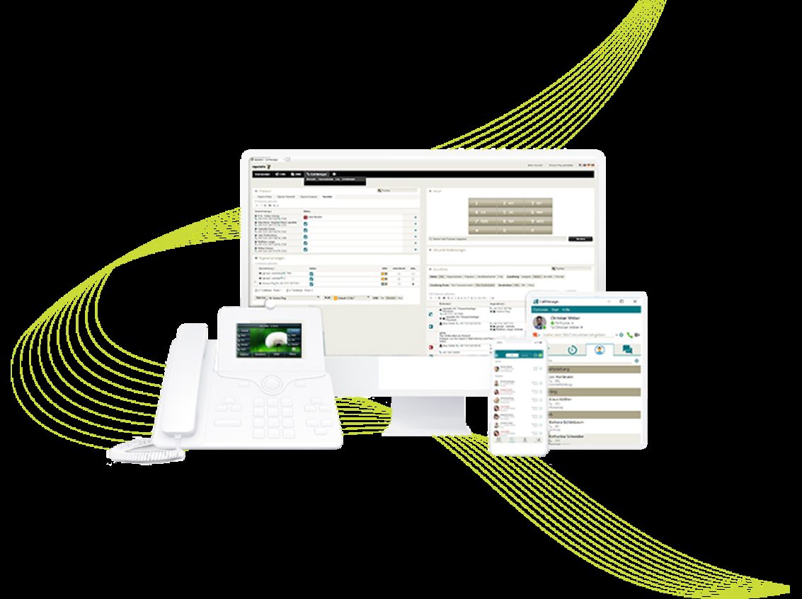 Der CallManager von reputatio auf Telefon, Laptop und Bildschirm