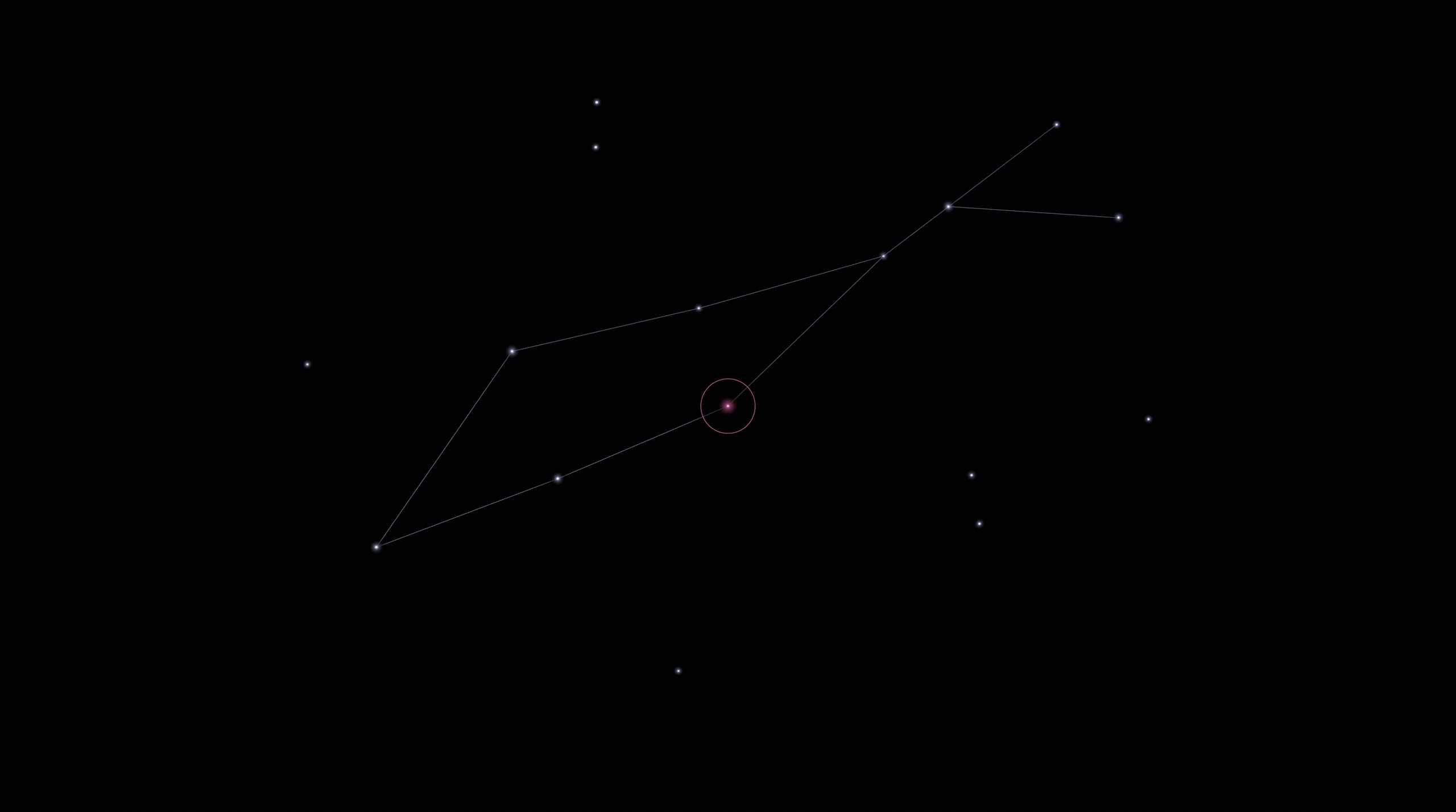 Ein Netz aus Punkten mit einem magenta markierten Knoten